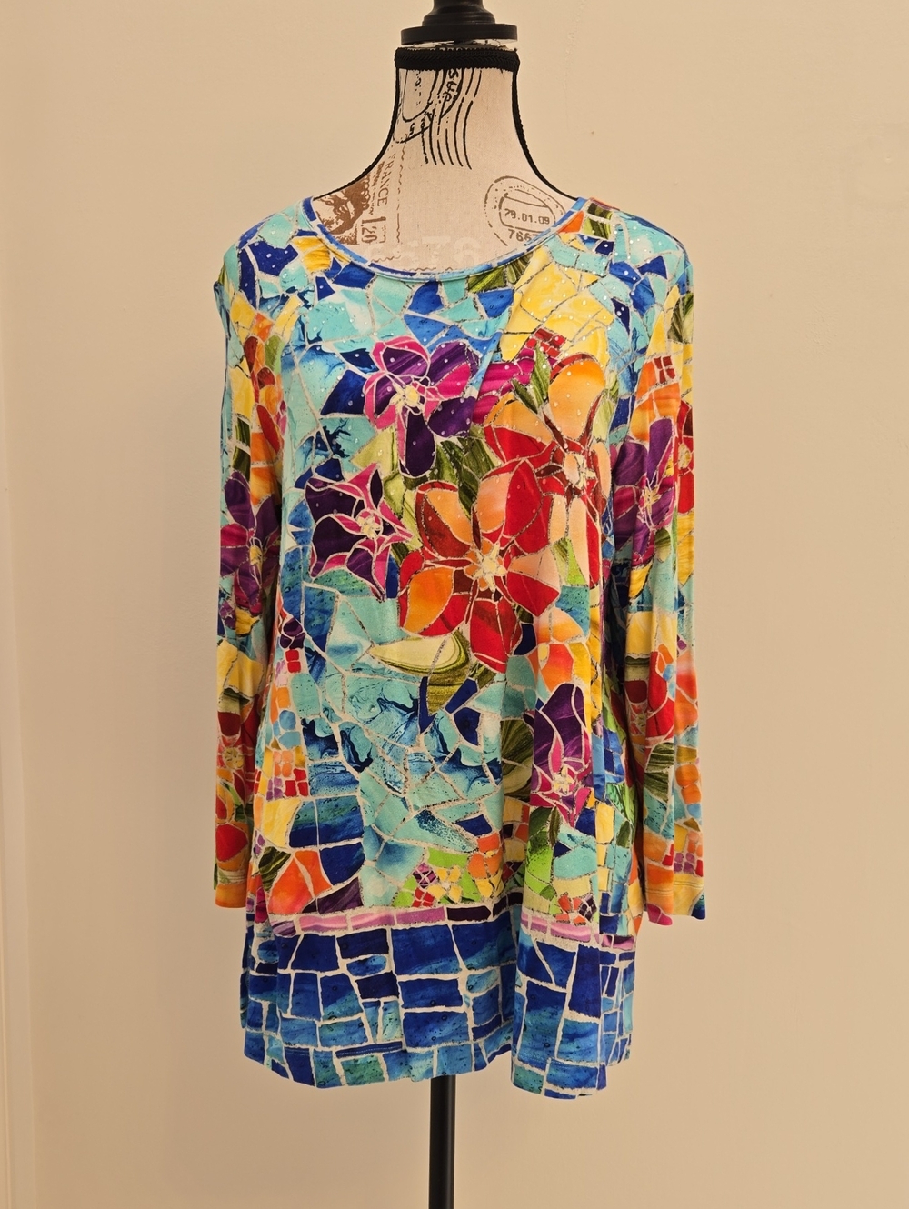 Alu Miles Multicolor Floral Mosaic Long-Sleeve Women’s Top Size Medium
